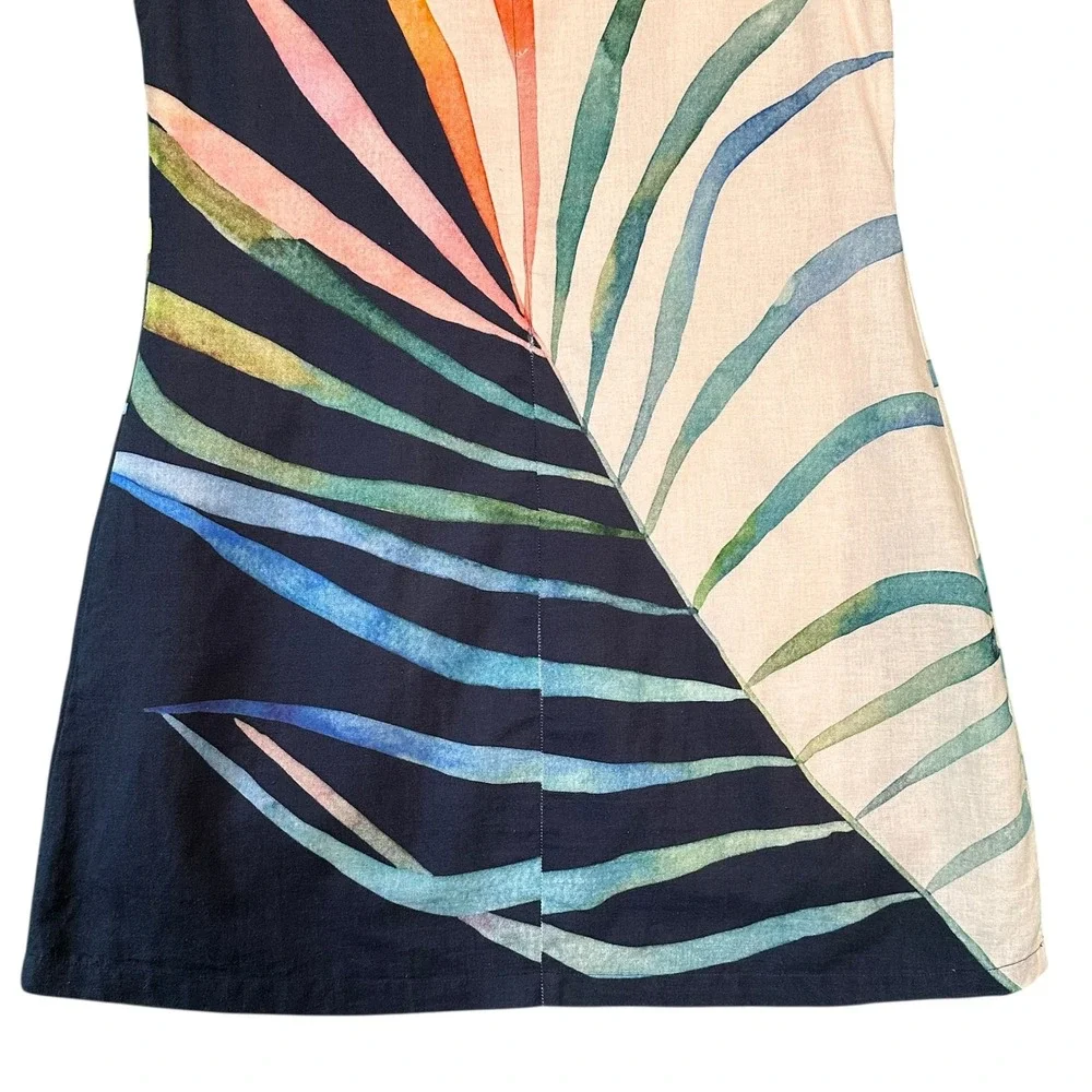 Conditions Apply Anthropologie Shift Dress Large Petite Palm Leaf Navy Pink - Picture 12 of 12